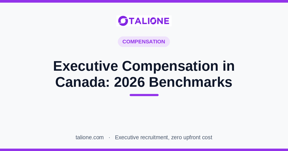 Talione article cover: Executive Compensation in Canada: 2026 Benchmarks and How to Structure a Competitive Offer