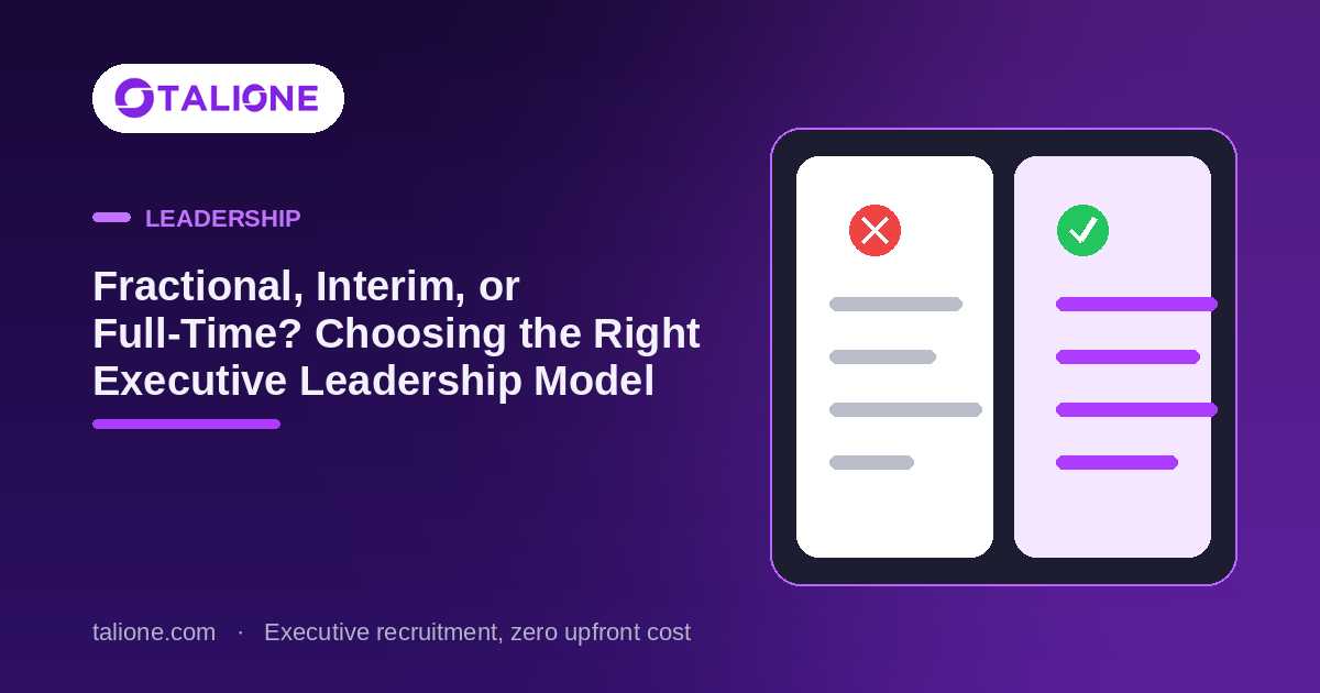 Talione article cover: Fractional, Interim, or Full-Time? Choosing the Right Executive Leadership Model